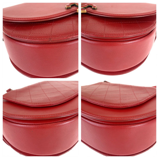 CHANEL Shoulder Bag leather Red Gold Metal Chain Shoulder Bag Pochette Coco Curve Matelasse COCO Mark Women Used Authentic