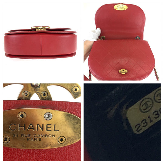 CHANEL Shoulder Bag leather Red Gold Metal Chain Shoulder Bag Pochette Coco Curve Matelasse COCO Mark Women Used Authentic
