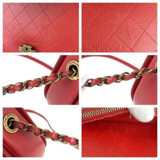 CHANEL Shoulder Bag leather Red Gold Metal Chain Shoulder Bag Pochette Coco Curve Matelasse COCO Mark Women Used Authentic