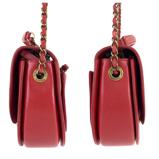 CHANEL Shoulder Bag leather Red Gold Metal Chain Shoulder Bag Pochette Coco Curve Matelasse COCO Mark Women Used Authentic