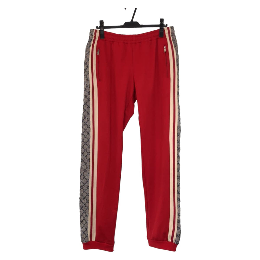 GUCCI Pants 545603 XJAC0 Polyester, Cotton Red red Track pants jersey Technical jersey Side line GG pattern mens L Used Authentic