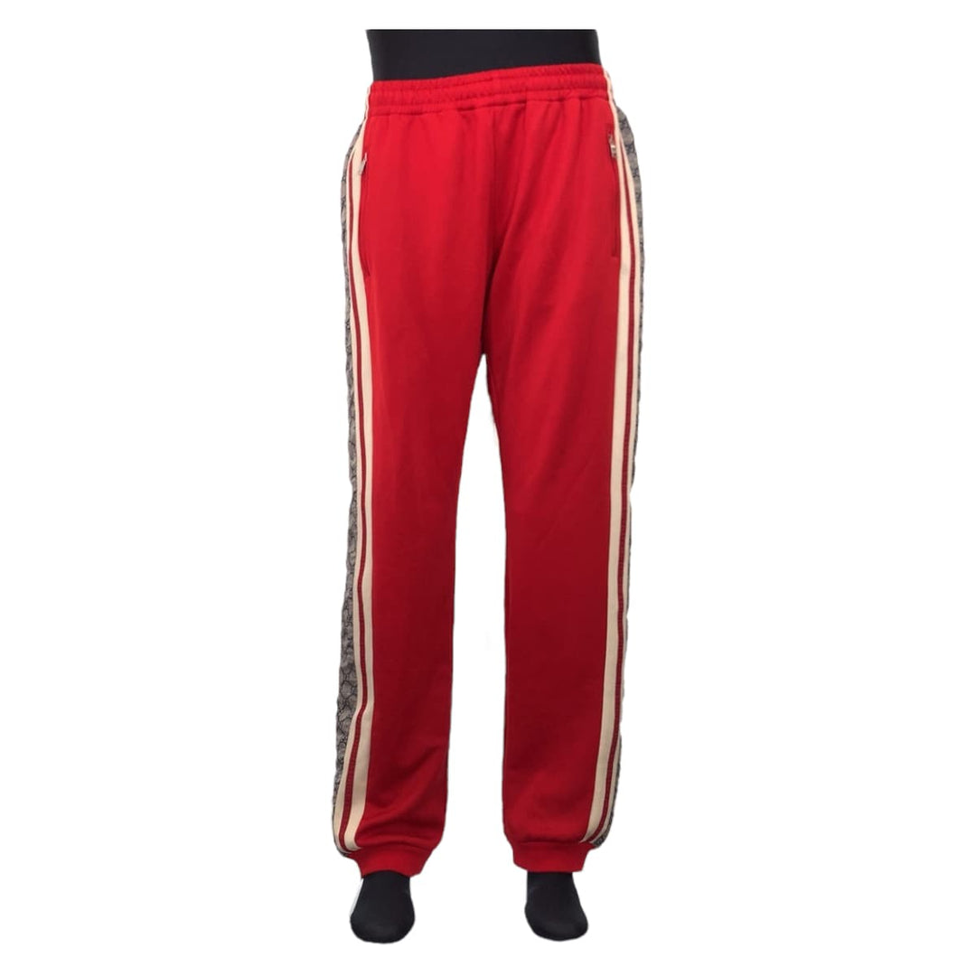 GUCCI Pants 545603 XJAC0 Polyester, Cotton Red red Track pants jersey Technical jersey Side line GG pattern mens L Used Authentic