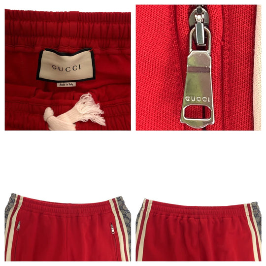 GUCCI Pants 545603 XJAC0 Polyester, Cotton Red red Track pants jersey Technical jersey Side line GG pattern mens L Used Authentic