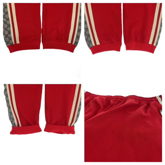 GUCCI Pants 545603 XJAC0 Polyester, Cotton Red red Track pants jersey Technical jersey Side line GG pattern mens L Used Authentic