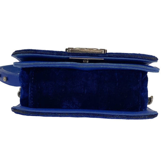 CHANEL Shoulder Bag Velour, Leather Blue Gunmetal Shoulder Bag Handbag Pochette Mini Boy Chanel Matelasse Women Used Authentic