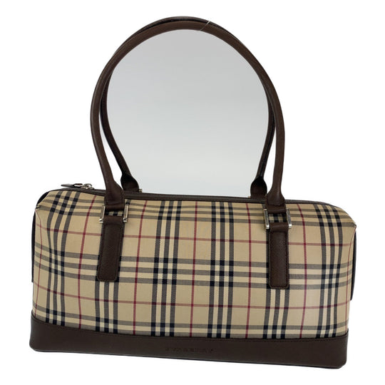 BURBERRY Shoulder Bag canvas Brown Shoulder Bag Handbag Tote Bag Check Pattern Women Used Authentic