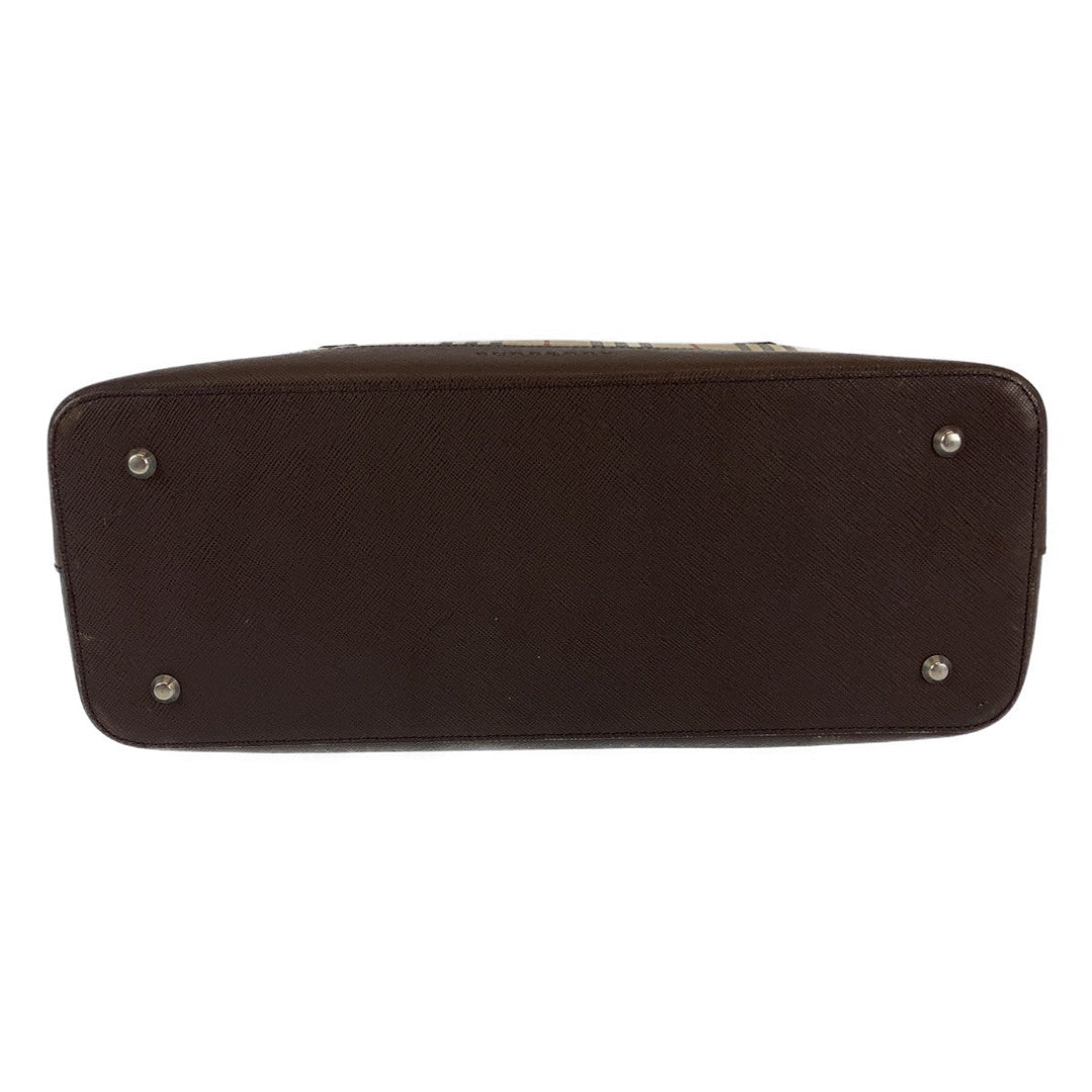 BURBERRY Shoulder Bag canvas Brown Shoulder Bag Handbag Tote Bag Check Pattern Women Used Authentic