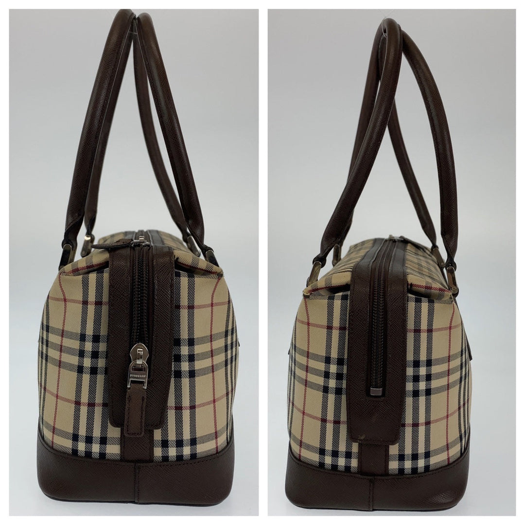 BURBERRY Shoulder Bag canvas Brown Shoulder Bag Handbag Tote Bag Check Pattern Women Used Authentic
