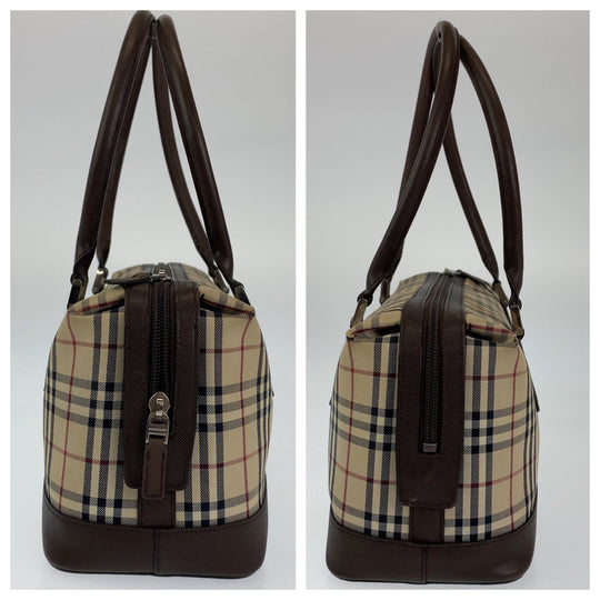 BURBERRY Shoulder Bag canvas Brown Shoulder Bag Handbag Tote Bag Check Pattern Women Used Authentic
