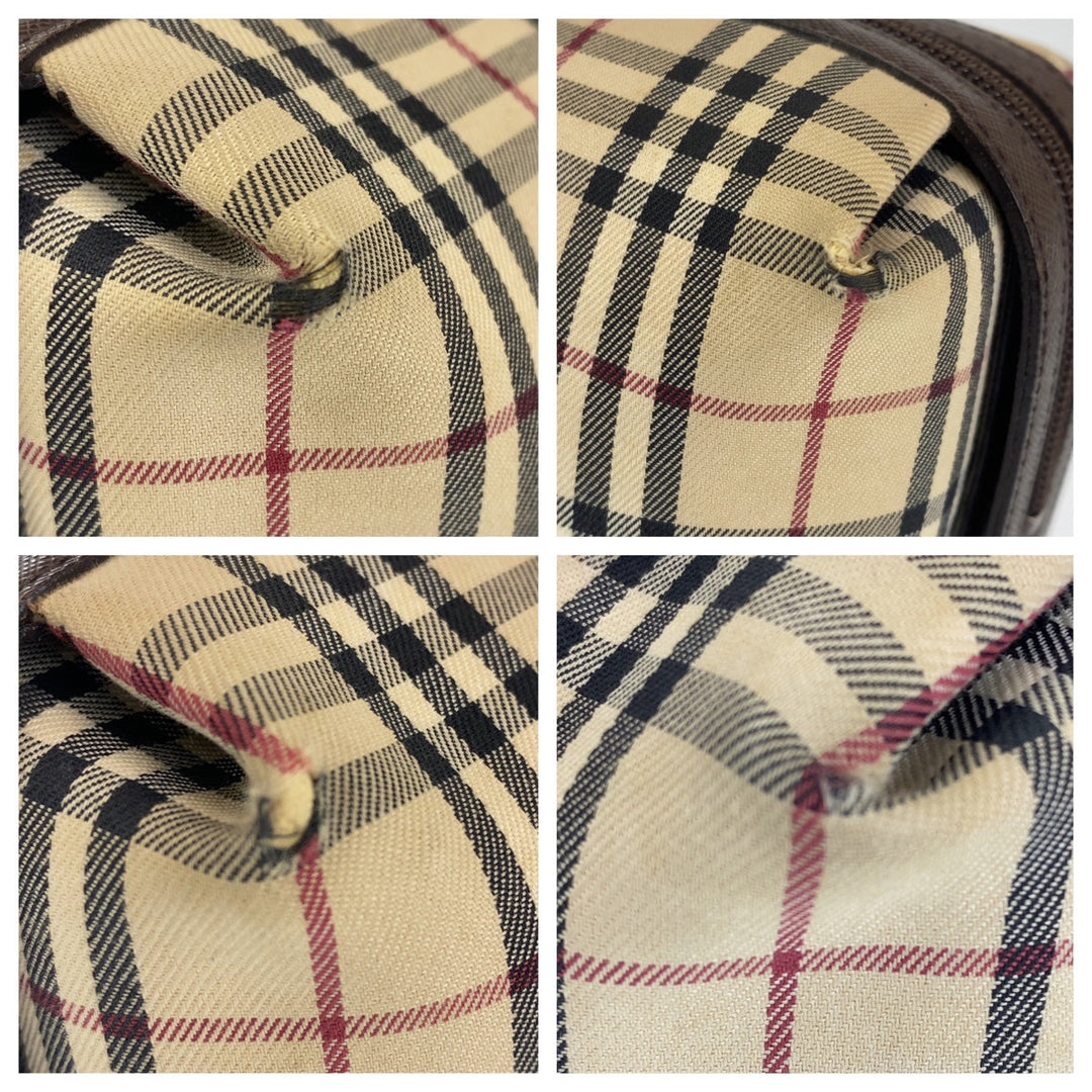 BURBERRY Shoulder Bag canvas Brown Shoulder Bag Handbag Tote Bag Check Pattern Women Used Authentic