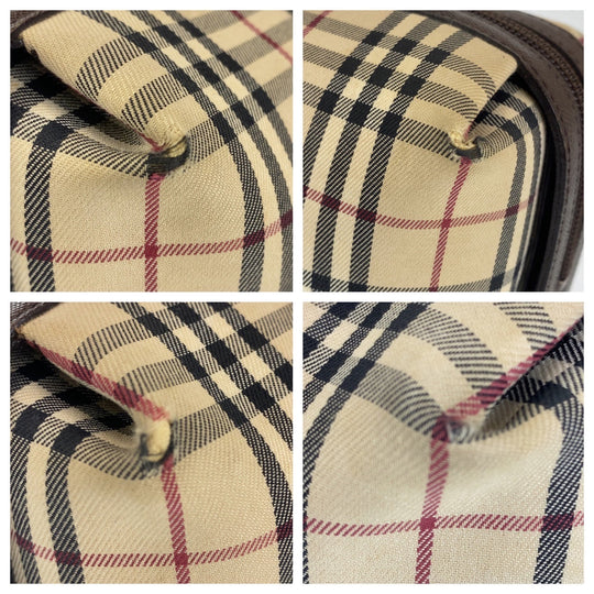 BURBERRY Shoulder Bag canvas Brown Shoulder Bag Handbag Tote Bag Check Pattern Women Used Authentic