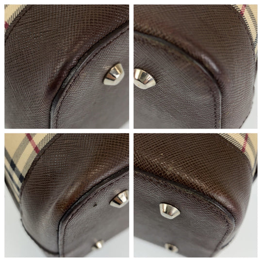 BURBERRY Shoulder Bag canvas Brown Shoulder Bag Handbag Tote Bag Check Pattern Women Used Authentic
