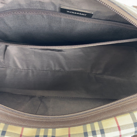 BURBERRY Shoulder Bag canvas Brown Shoulder Bag Handbag Tote Bag Check Pattern Women Used Authentic