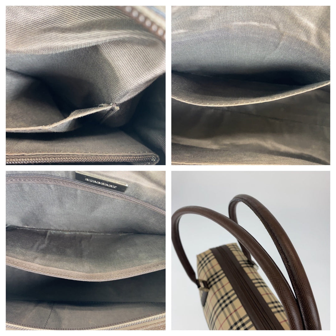 BURBERRY Shoulder Bag canvas Brown Shoulder Bag Handbag Tote Bag Check Pattern Women Used Authentic