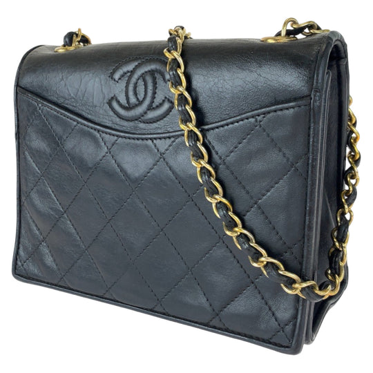 CHANEL Shoulder Bag lambskin Black GoldMetal Crossbody ChainShoulder Bag Pochette Matrasse single flap COCO Mark Women Used Authentic