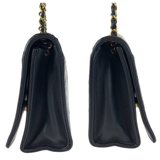 CHANEL Shoulder Bag lambskin Black GoldMetal Crossbody ChainShoulder Bag Pochette Matrasse single flap COCO Mark Women Used Authentic