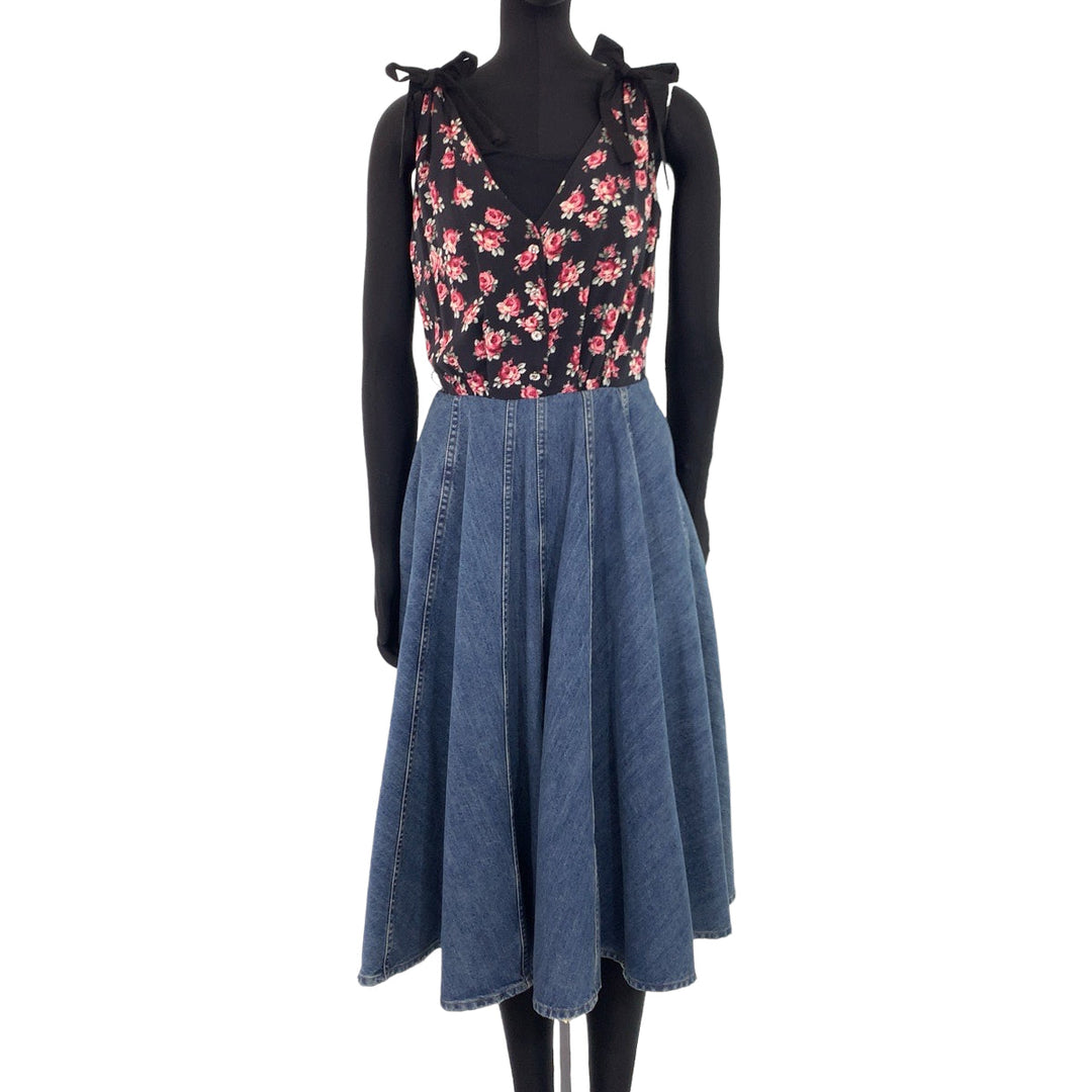 MIUMIU one piece Cotton, Denim Black black Dresses Dresses Denim Dresses Floral rhinestones Women 36 Used Authentic