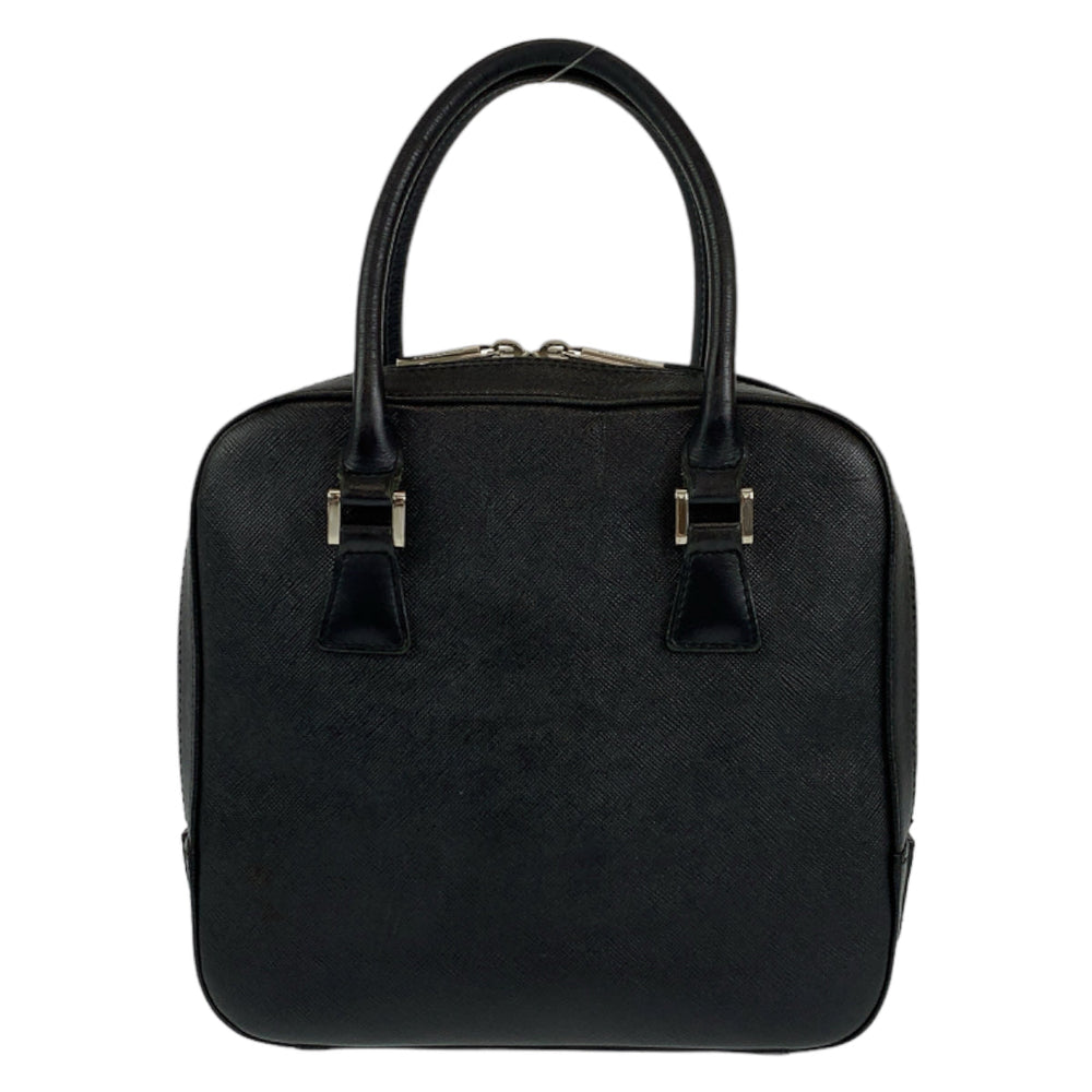 BURBERRY Handbag leather Black SilverMetal Handbag Tote Bag Medium Check Pattern Women Used Authentic