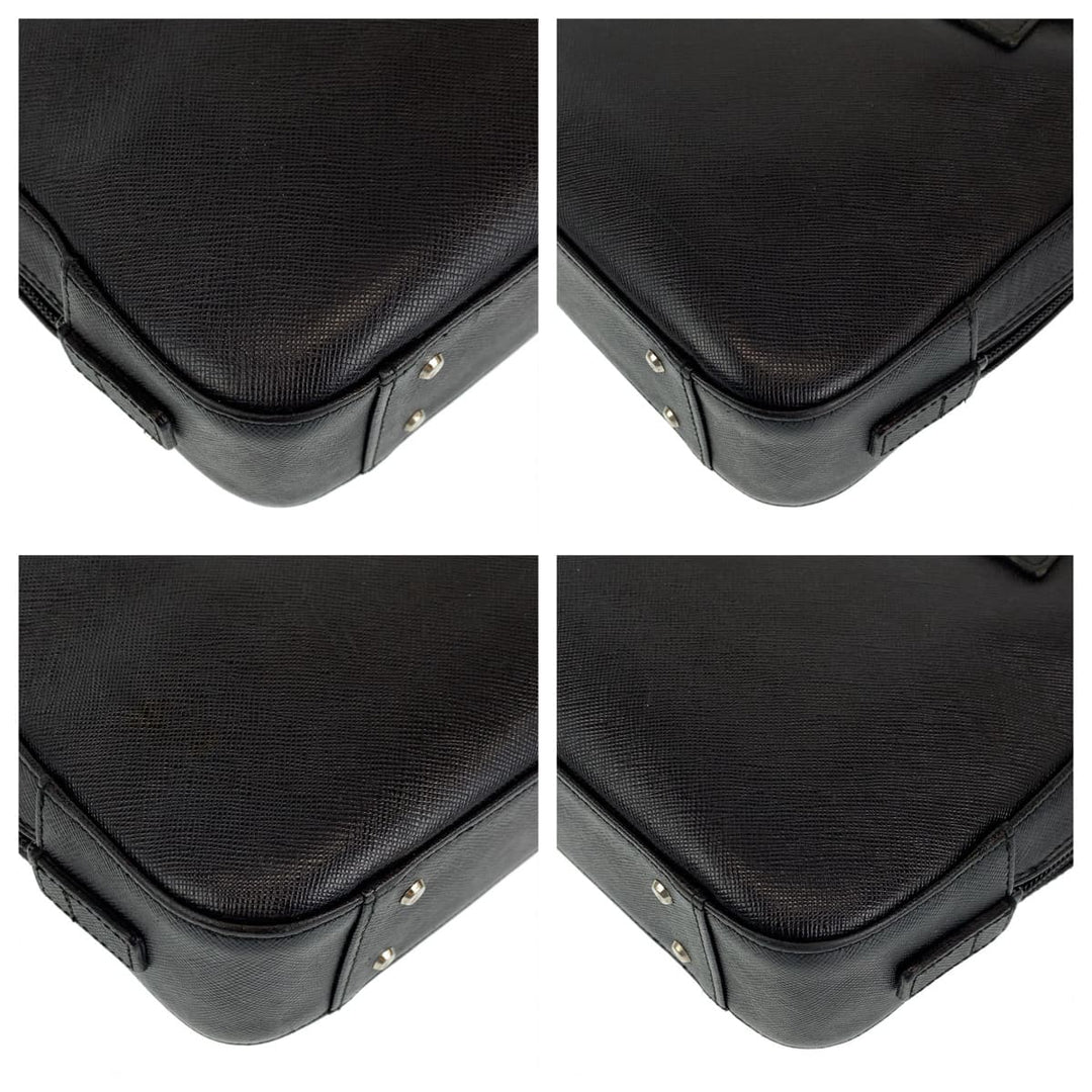 BURBERRY Handbag leather Black SilverMetal Handbag Tote Bag Medium Check Pattern Women Used Authentic