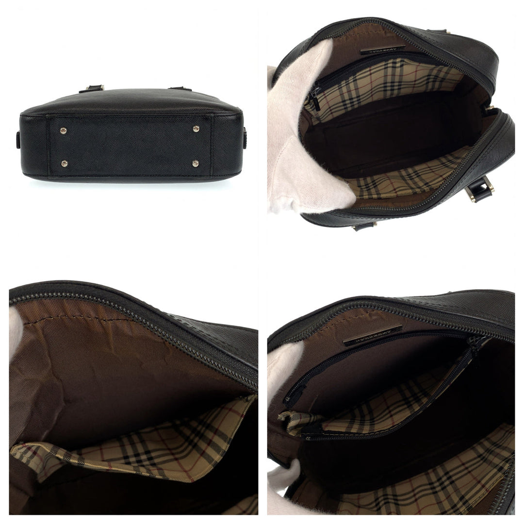 BURBERRY Handbag leather Black SilverMetal Handbag Tote Bag Medium Check Pattern Women Used Authentic