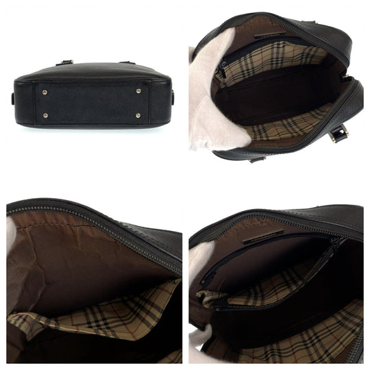 BURBERRY Handbag leather Black SilverMetal Handbag Tote Bag Medium Check Pattern Women Used Authentic