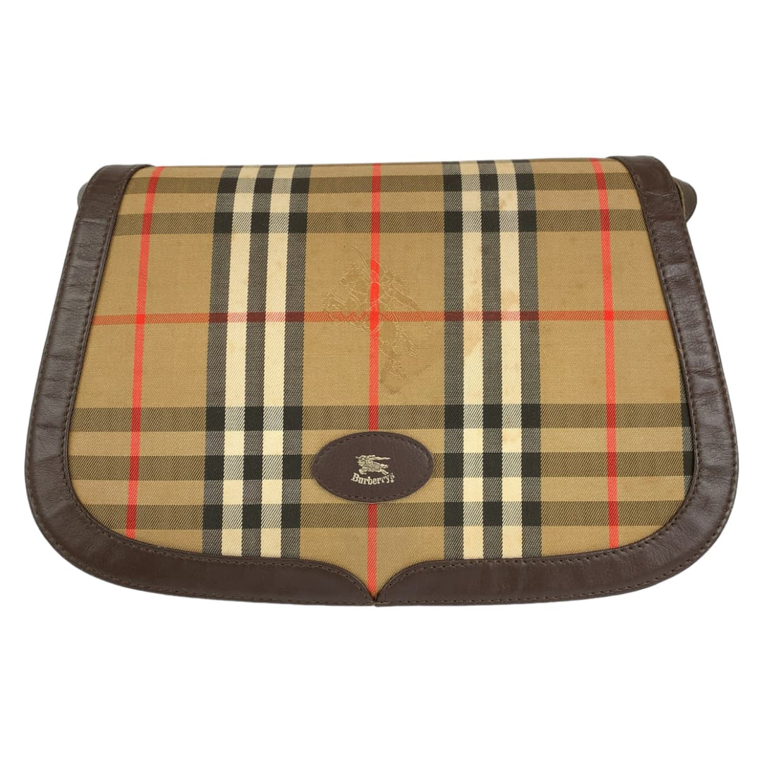 BURBERRY Shoulder Bag Canvas, Leather Brown beige Crossbody Shoulder Bag Pochette Check Pattern Women Used Authentic