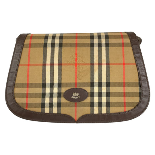 BURBERRY Shoulder Bag Canvas, Leather Brown beige Crossbody Shoulder Bag Pochette Check Pattern Women Used Authentic