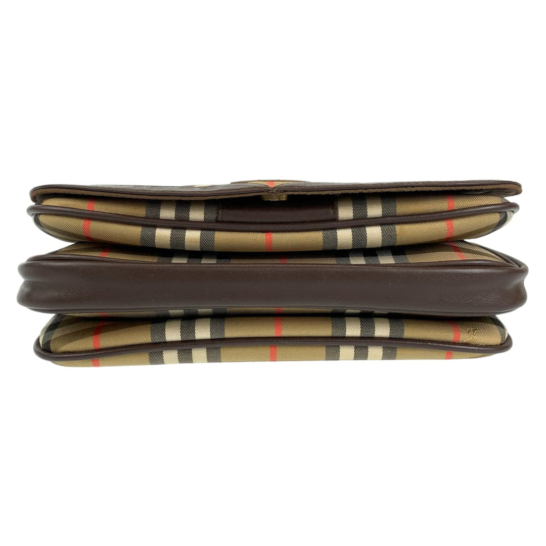 BURBERRY Shoulder Bag Canvas, Leather Brown beige Crossbody Shoulder Bag Pochette Check Pattern Women Used Authentic