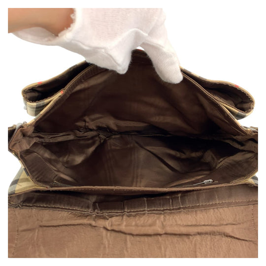 BURBERRY Shoulder Bag Canvas, Leather Brown beige Crossbody Shoulder Bag Pochette Check Pattern Women Used Authentic