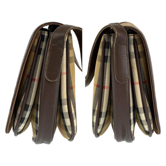 BURBERRY Shoulder Bag Canvas, Leather Brown beige Crossbody Shoulder Bag Pochette Check Pattern Women Used Authentic