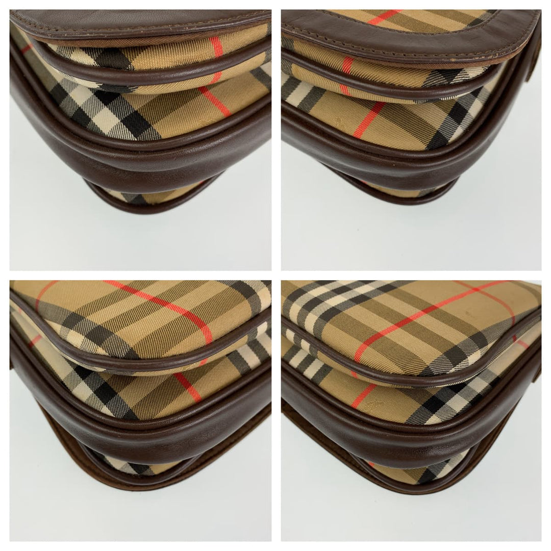 BURBERRY Shoulder Bag Canvas, Leather Brown beige Crossbody Shoulder Bag Pochette Check Pattern Women Used Authentic