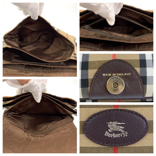 BURBERRY Shoulder Bag Canvas, Leather Brown beige Crossbody Shoulder Bag Pochette Check Pattern Women Used Authentic