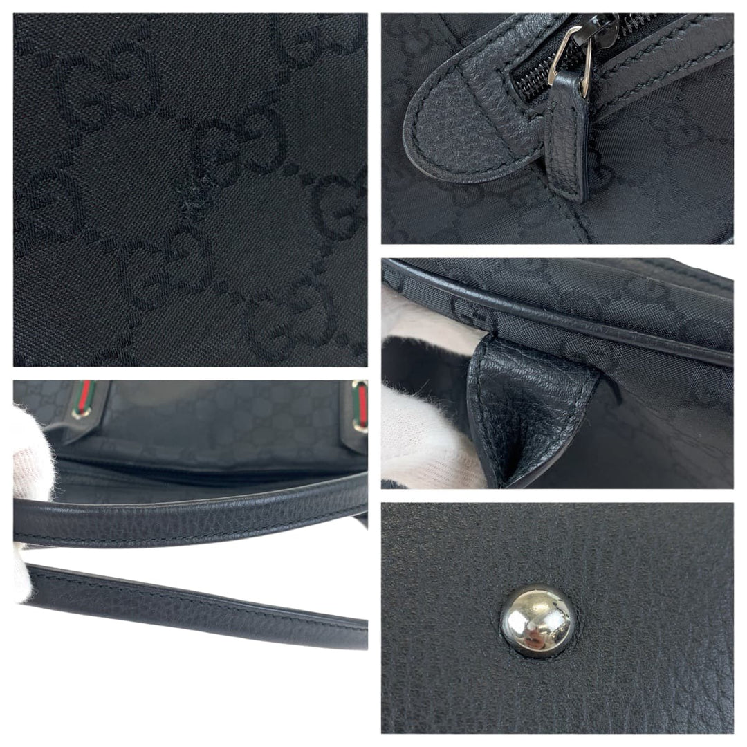 GUCCI Shoulder Bag 293595 Nylon Black black Shoulder Bag Tote Bag Boston Duffel bag Unisex Sherry line GG canvas Women Used Authentic