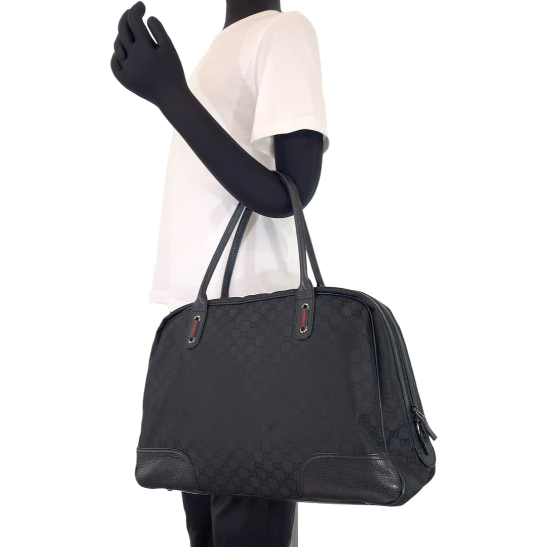 GUCCI Shoulder Bag 293595 Nylon Black black Shoulder Bag Tote Bag Boston Duffel bag Unisex Sherry line GG canvas Women Used Authentic