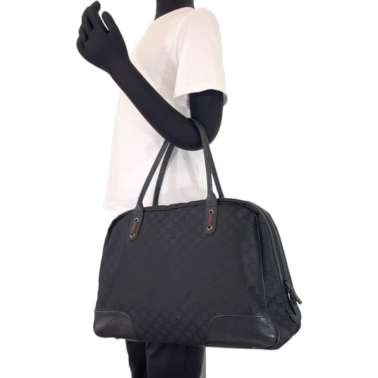 GUCCI Shoulder Bag 293595 Nylon Black black Shoulder Bag Tote Bag Boston Duffel bag Unisex Sherry line GG canvas Women Used Authentic