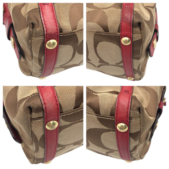 COACH Handbag F13006 canvas Brown Signature With Calfskin