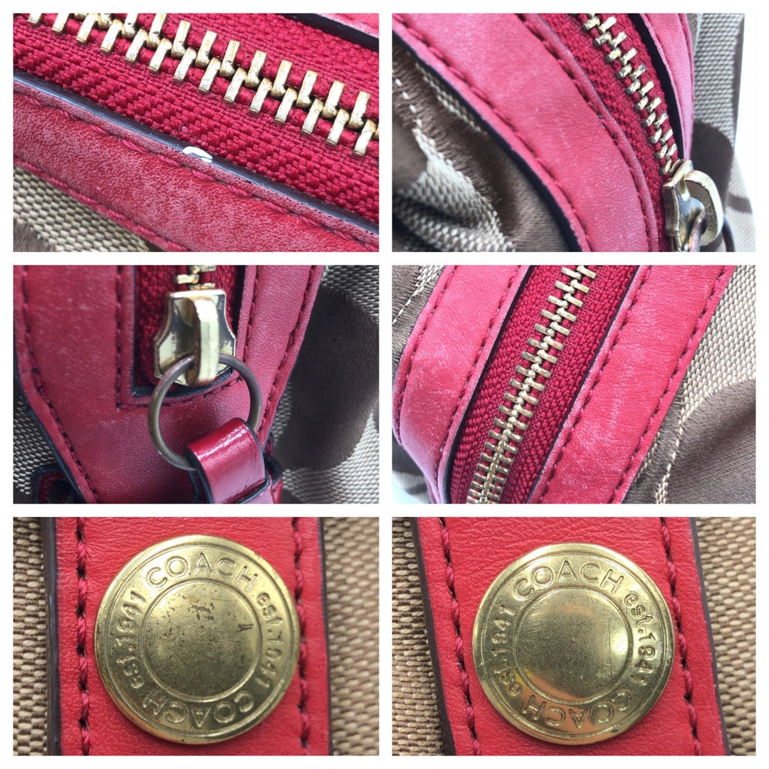 COACH Handbag F13006 canvas Brown Signature With Calfskin