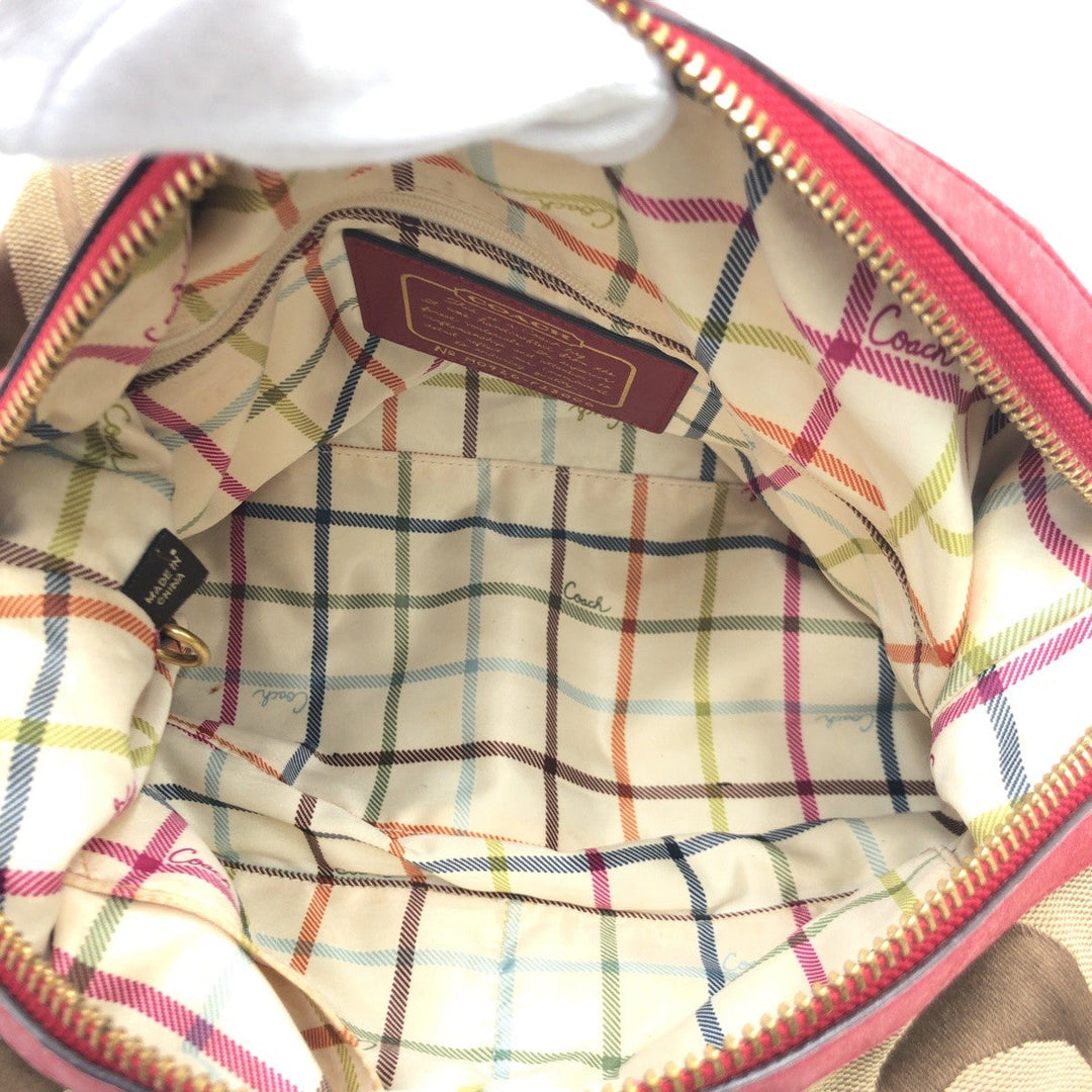 COACH Handbag F13006 canvas Brown Signature With Calfskin