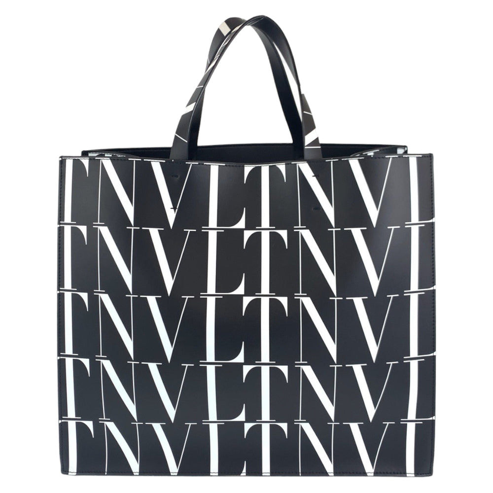 VALENTINO Tote Bag WY2B0963 Calfskin black black white Tote Bag Handbag A4 compatible VLTN Women Used Authentic