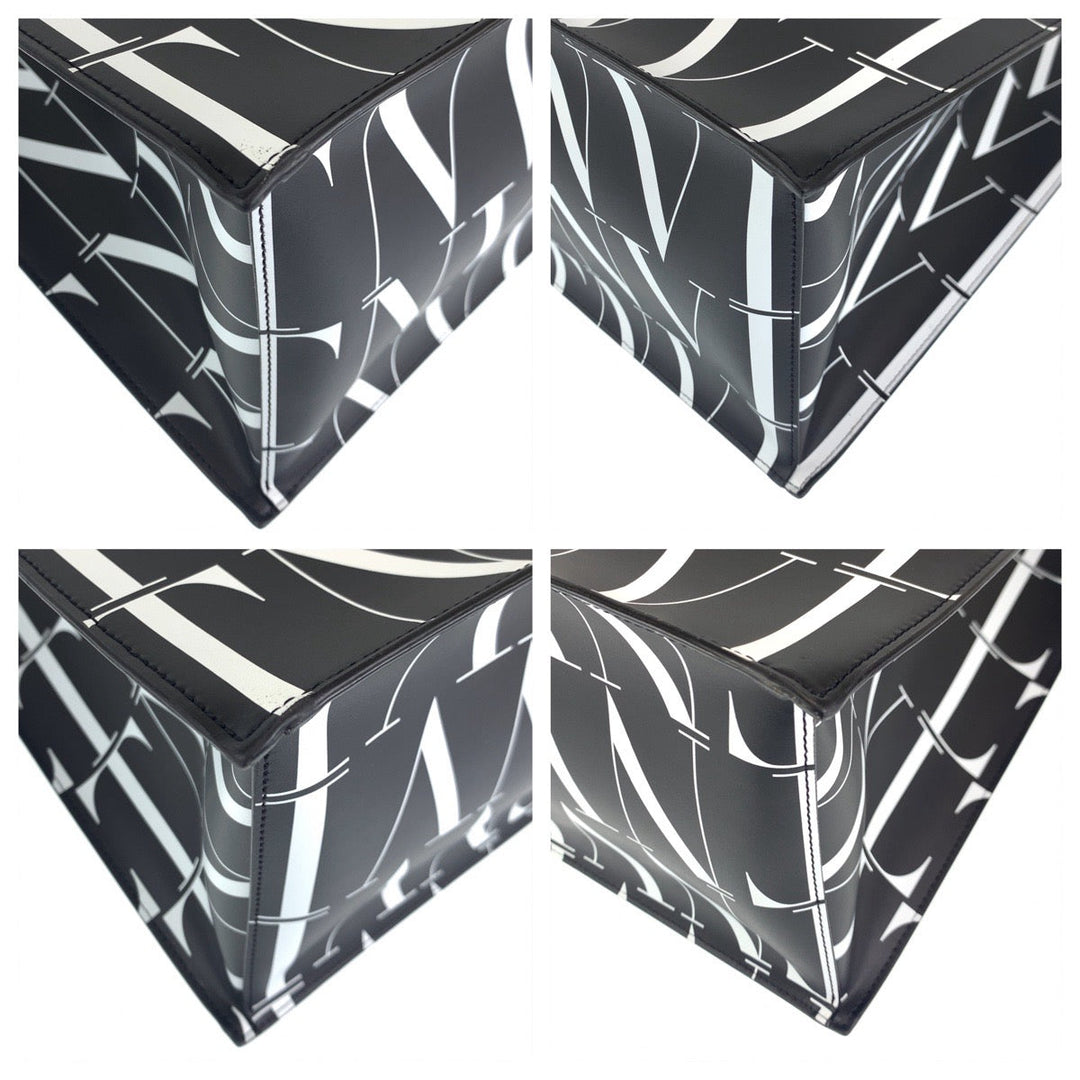 VALENTINO Tote Bag WY2B0963 Calfskin black black white Tote Bag Handbag A4 compatible VLTN Women Used Authentic
