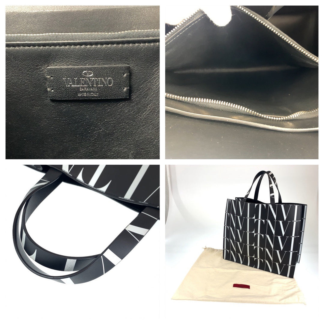 VALENTINO Tote Bag WY2B0963 Calfskin black black white Tote Bag Handbag A4 compatible VLTN Women Used Authentic