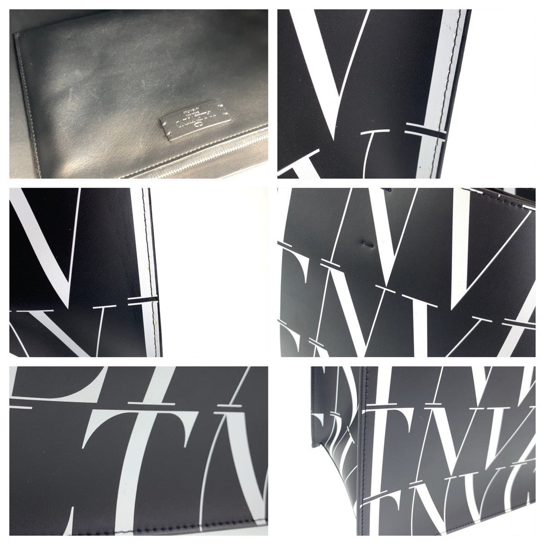 VALENTINO Tote Bag WY2B0963 Calfskin black black white Tote Bag Handbag A4 compatible VLTN Women Used Authentic