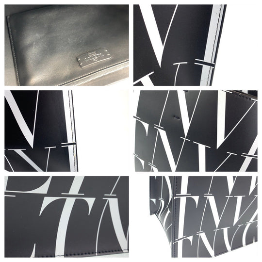 VALENTINO Tote Bag WY2B0963 Calfskin black black white Tote Bag Handbag A4 compatible VLTN Women Used Authentic
