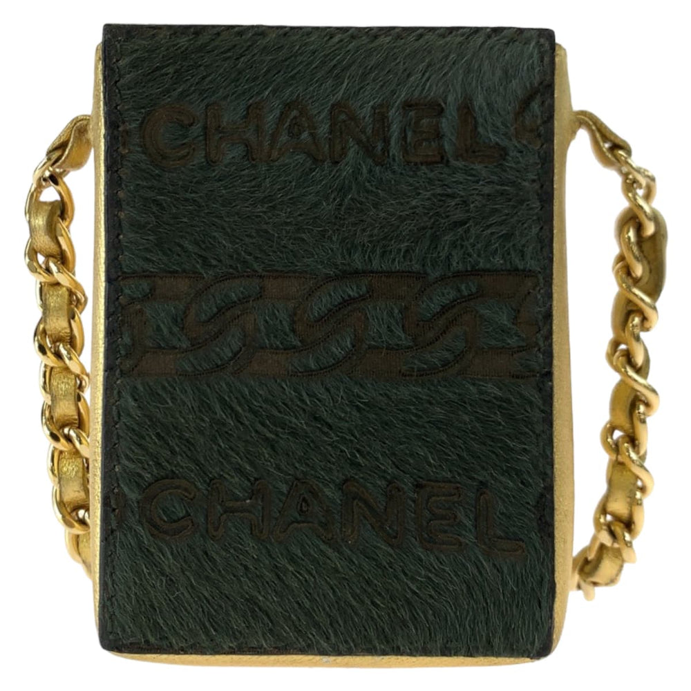 CHANEL Shoulder Bag pony, leather khaki gold ChainShoulder Bag Cigarette Case Pouch COCO Mark Women Used Authentic