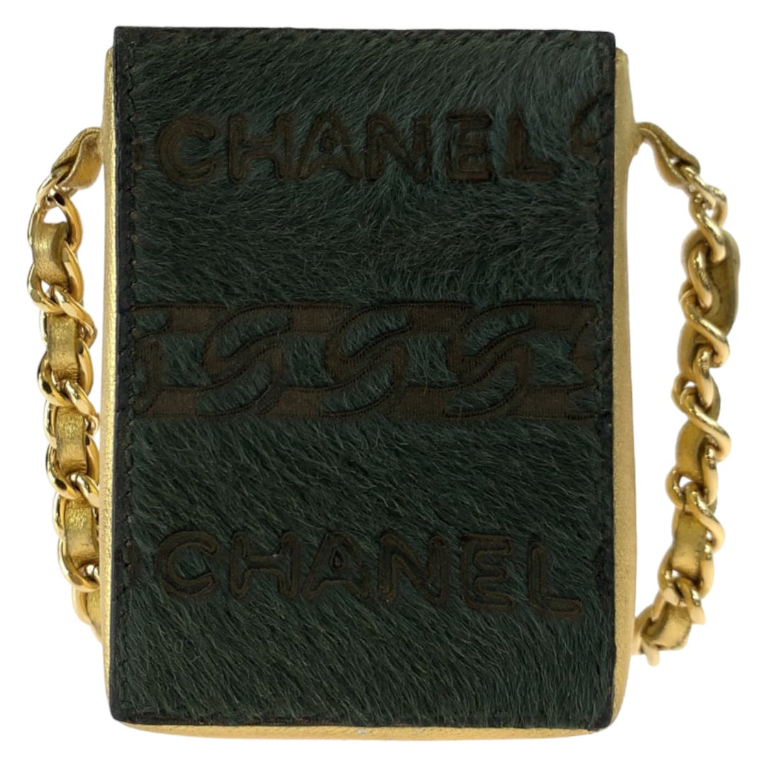 CHANEL Shoulder Bag pony, leather khaki gold ChainShoulder Bag Cigarette Case Pouch COCO Mark Women Used Authentic