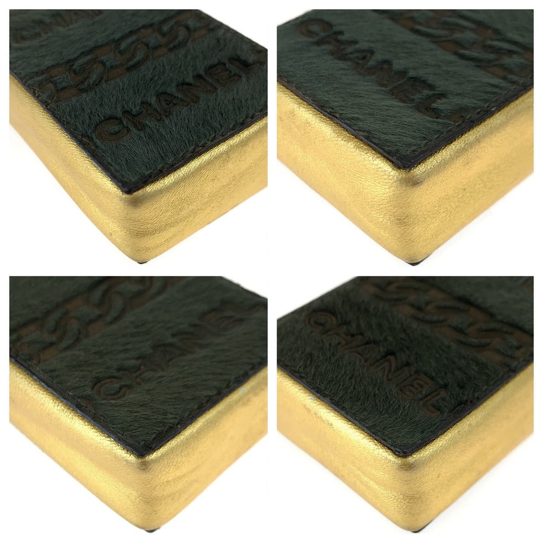 CHANEL Shoulder Bag pony, leather khaki gold ChainShoulder Bag Cigarette Case Pouch COCO Mark Women Used Authentic