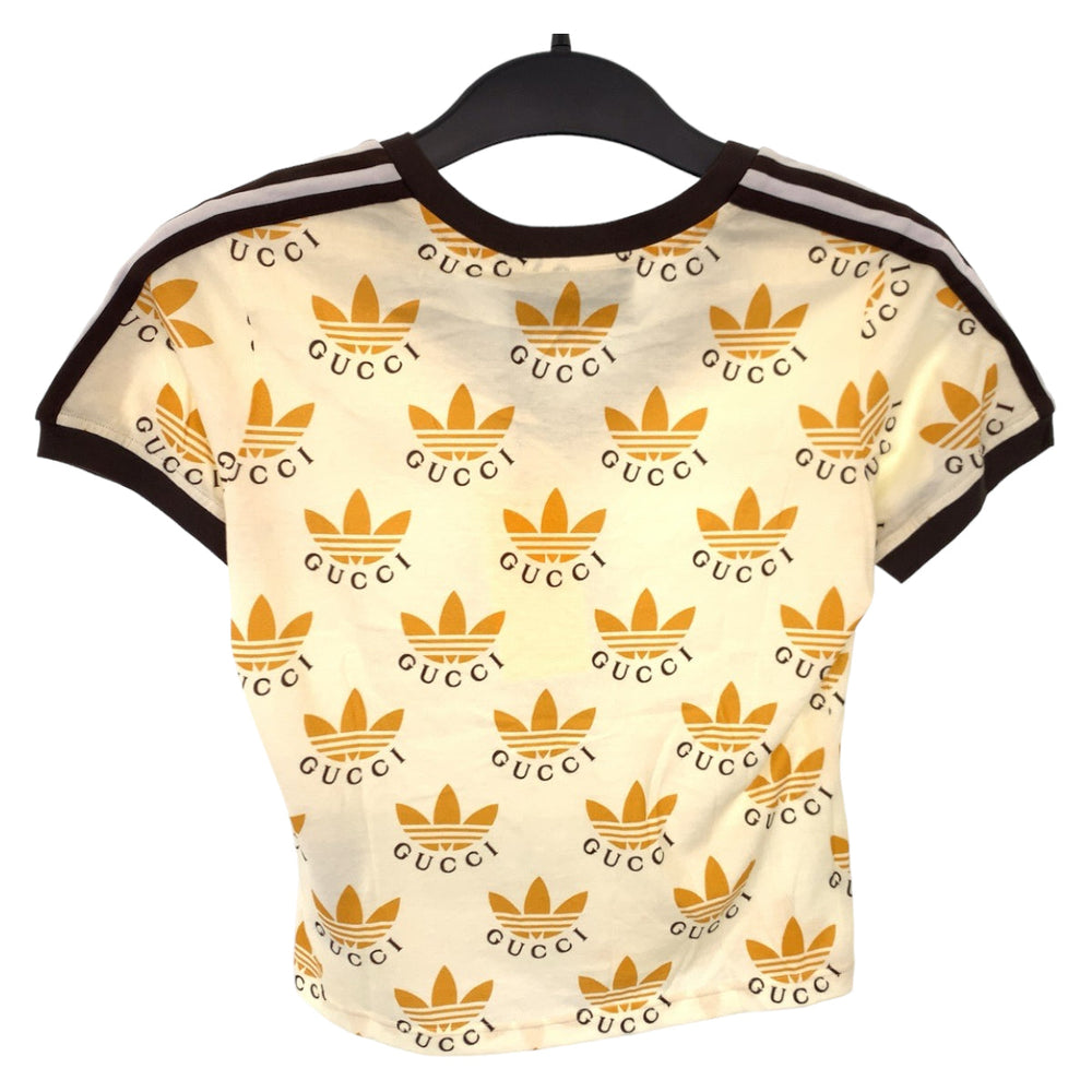 GUCCI Short sleeve T-shirt 693539 cotton Cream Orange Black Short-sleeved T-shirt, V-neck, short length adidasxGUCCI logo Women XS Used Authentic