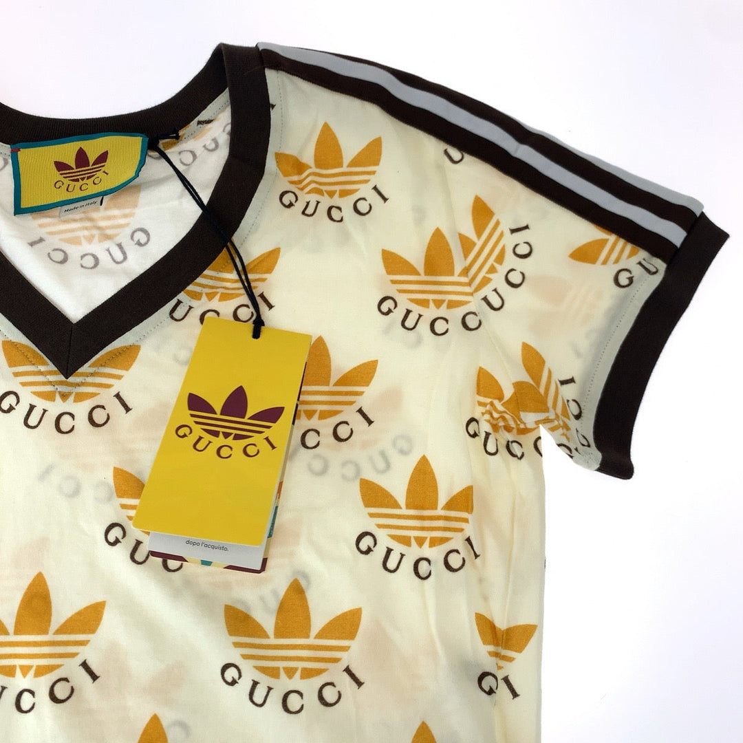 GUCCI Short sleeve T-shirt 693539 cotton Cream Orange Black Short-sleeved T-shirt, V-neck, short length adidasxGUCCI logo Women XS Used Authentic