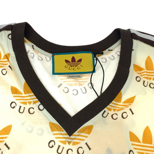 GUCCI Short sleeve T-shirt 693539 cotton Cream Orange Black Short-sleeved T-shirt, V-neck, short length adidasxGUCCI logo Women XS Used Authentic