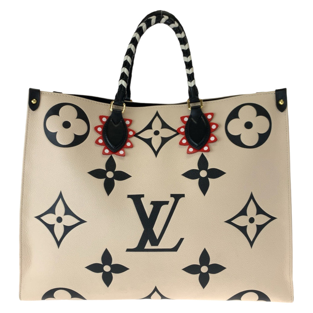 LOUIS VUITTON Tote Bag M45372 Calfskin Beige Black Gold Metal Tote Bag handbag Monogram Unplant Crafty On the Go GM Women Used Authentic